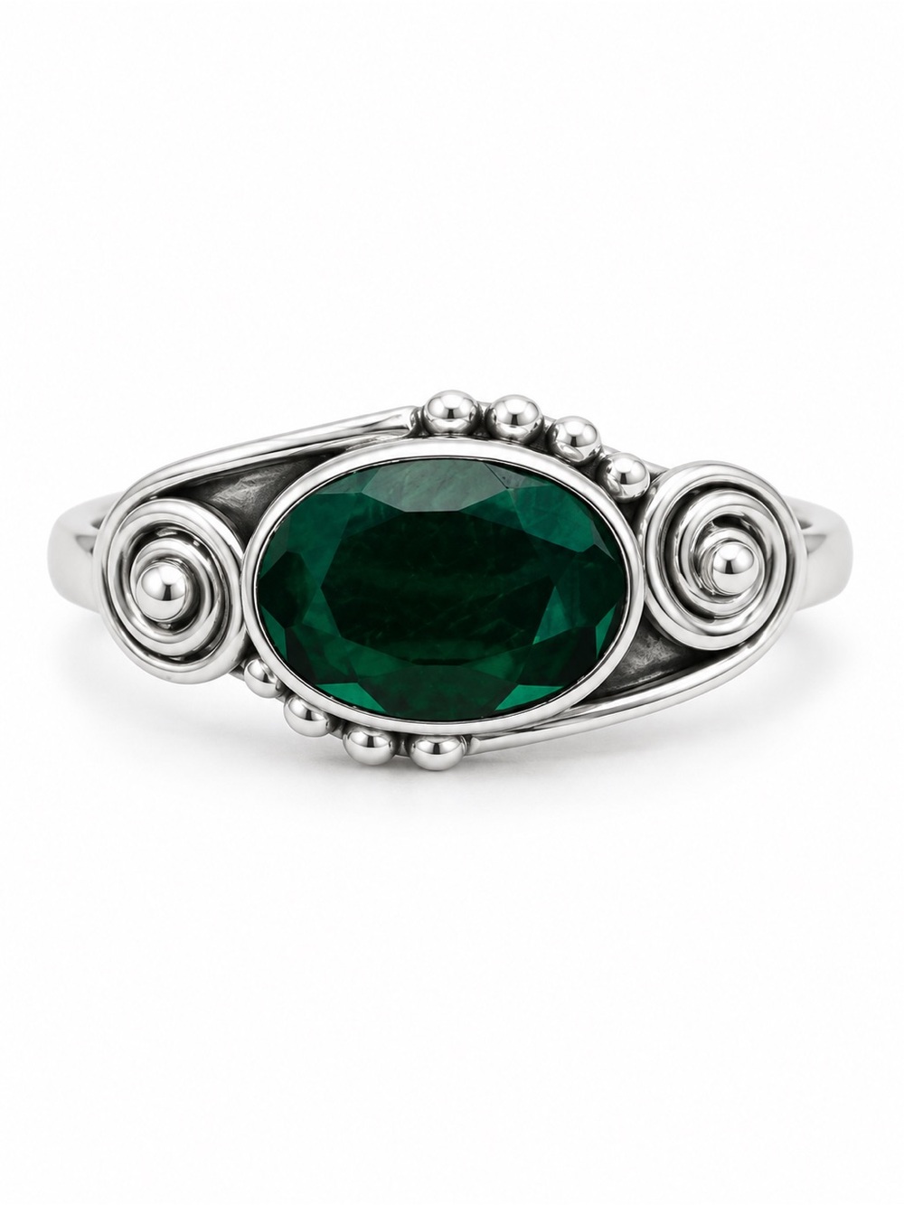 Emerald East West Vintage Style Ring (S925)